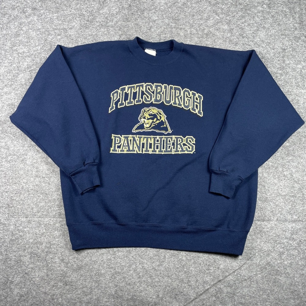 VTG Pittsburgh Panthers Sweatshirt Mens XL Navy Hanes Heavyweight Pitt Crewneck
